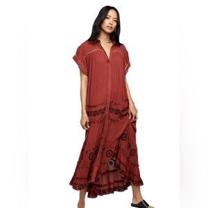 Free People cozy maxi dress red brown xs